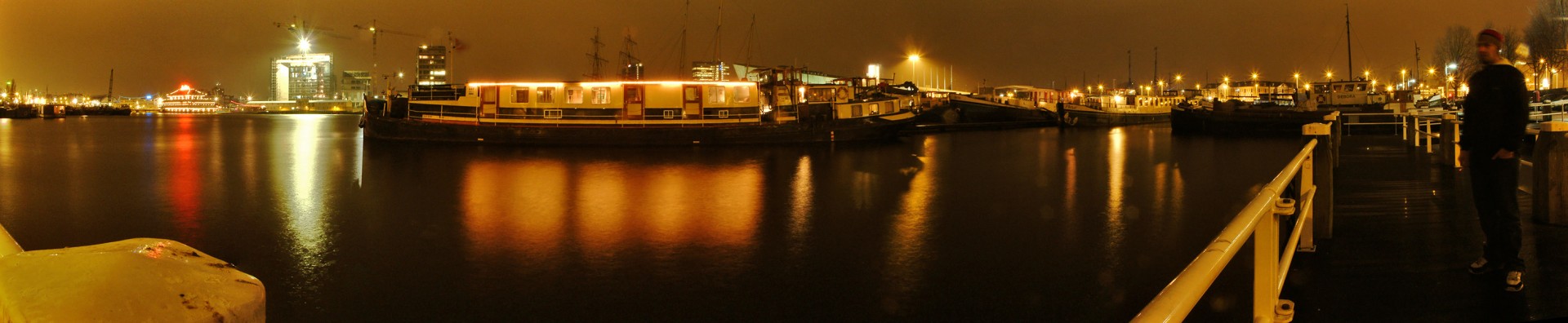 Houseboats at night